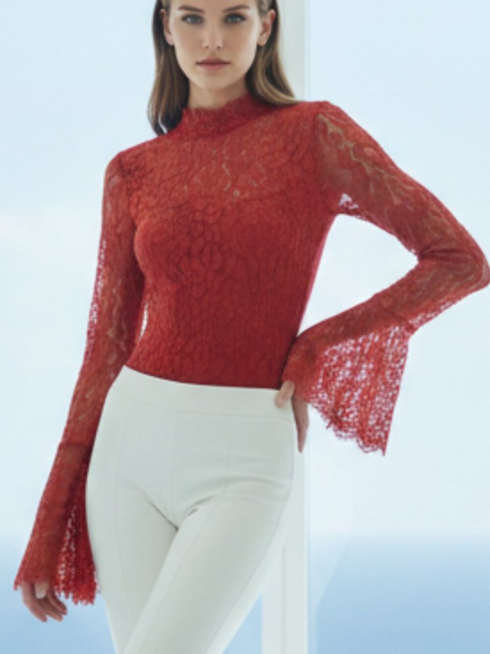 NWT REVOLVE Endless Rose Vibrant burnt orange Lace Bodysuit M